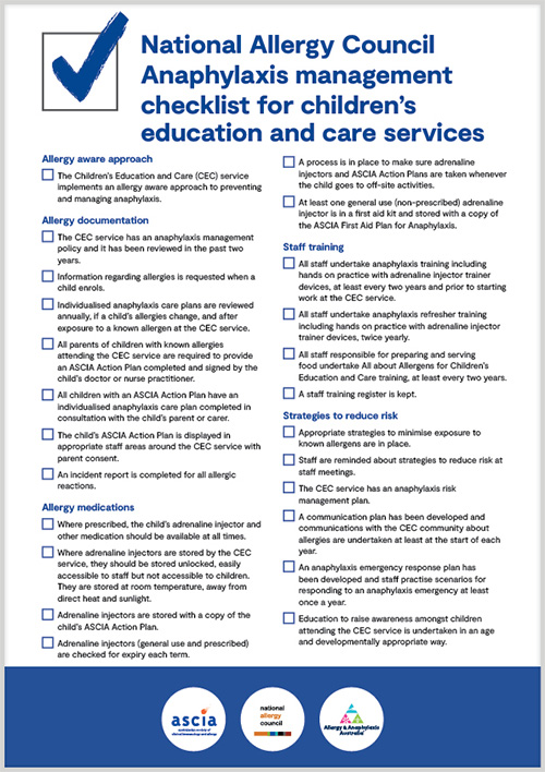 Anaphylaxis management checklist CEC