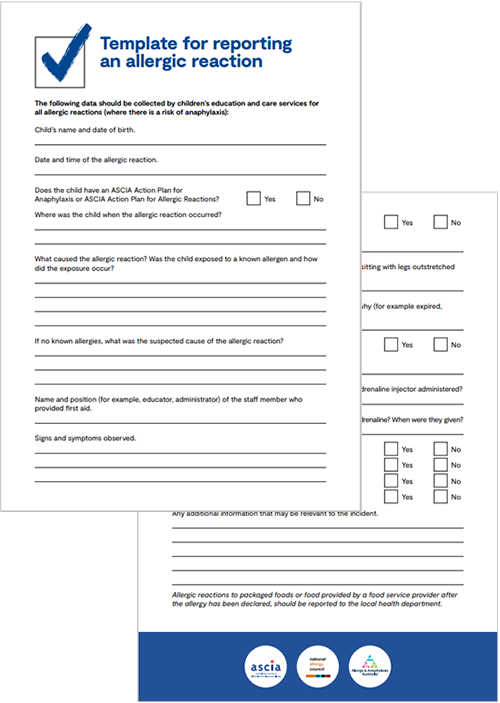 Template for reporting an allergic reaction cec