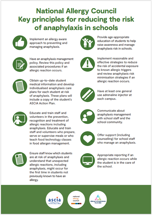 Key principles for reducing the risk of anaphylaxis schools