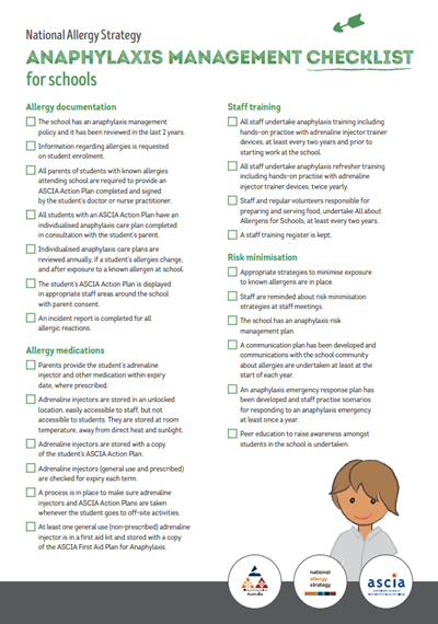NAS anaphylaxis management checklist sch