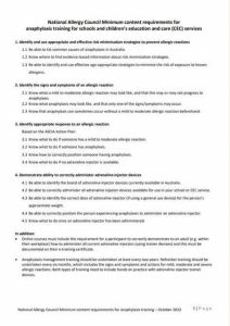 NAC Minimum content requirements for anaphylaxis training