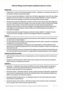 Sample anaphylaxis management policy